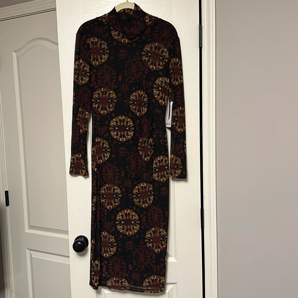 NWT Women's Nine West Long Sleeve Mock Neck Midi Dress *M*